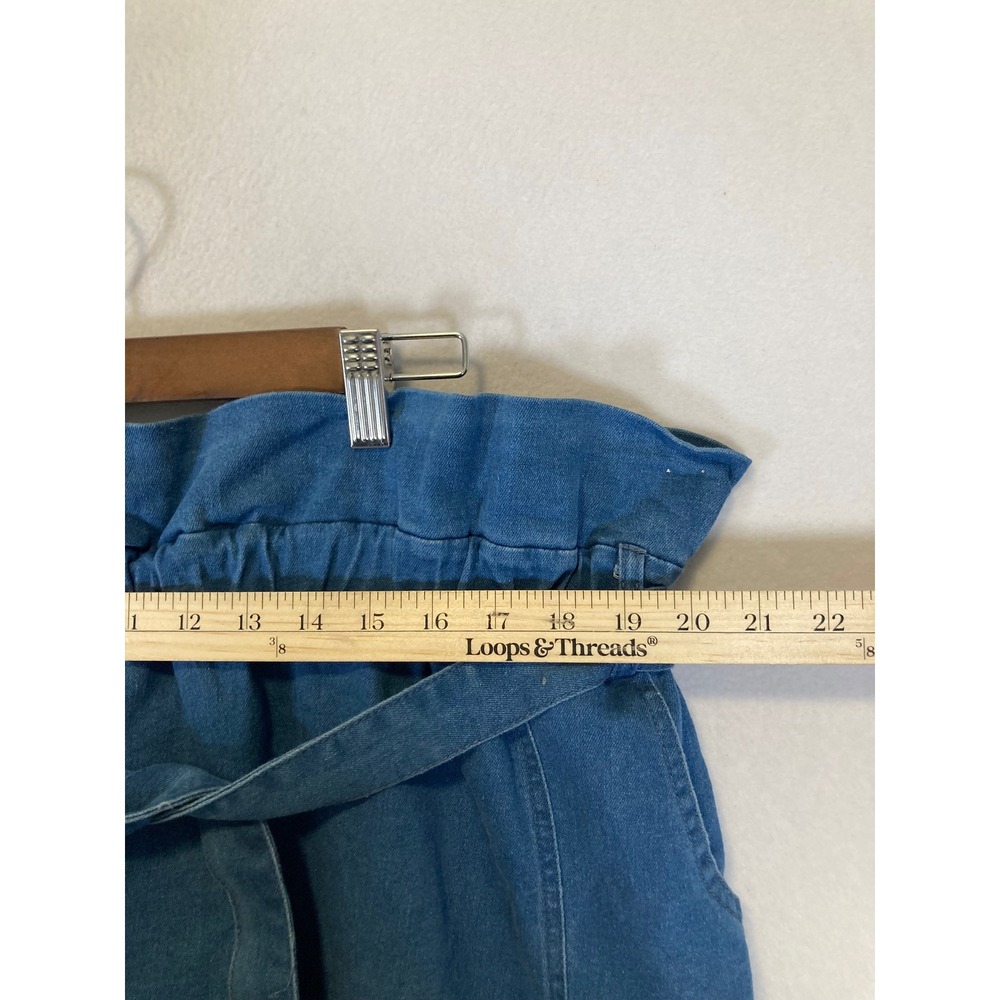 Prairie Western Women 4XL Blue Denim Paperbag Waist Tie Midi Skirt - Picture 6 of 11